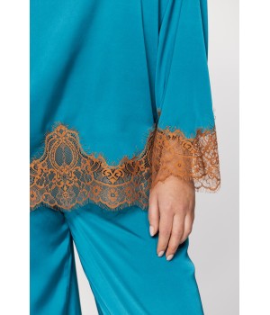 Pijama elástico poliéster color azul y naranja